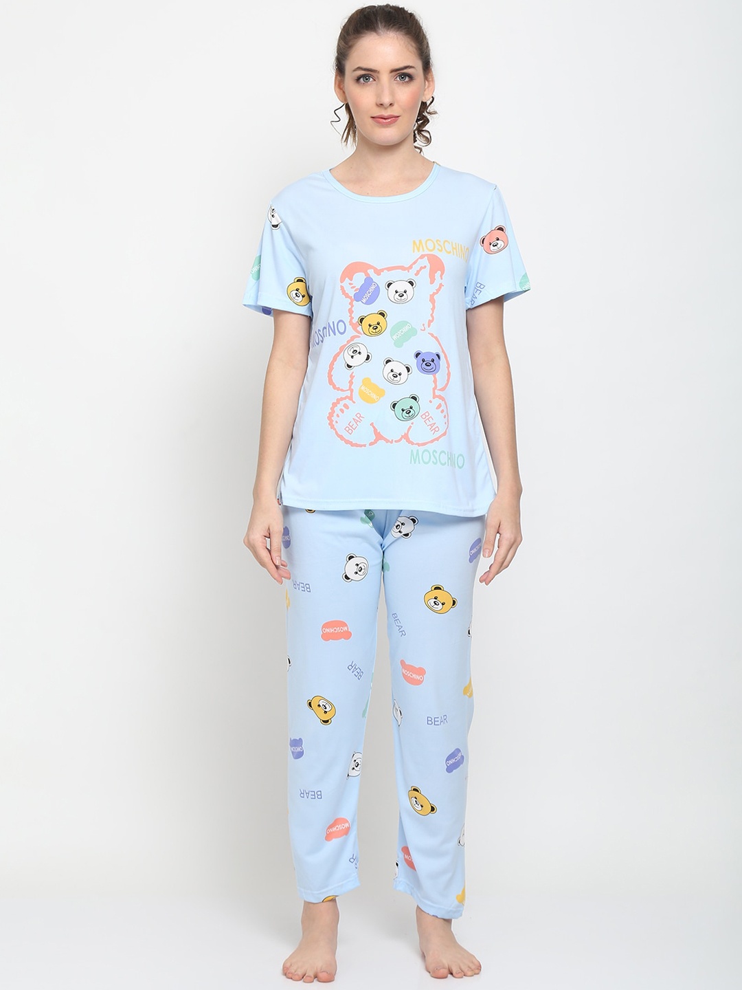

TAG 7 Women Blue & Yellow Printed Night suit