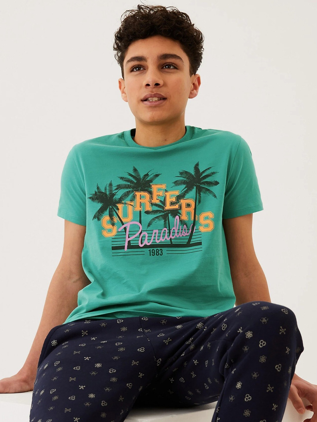 

Marks & Spencer Boys Green Tropical Printed T-shirt