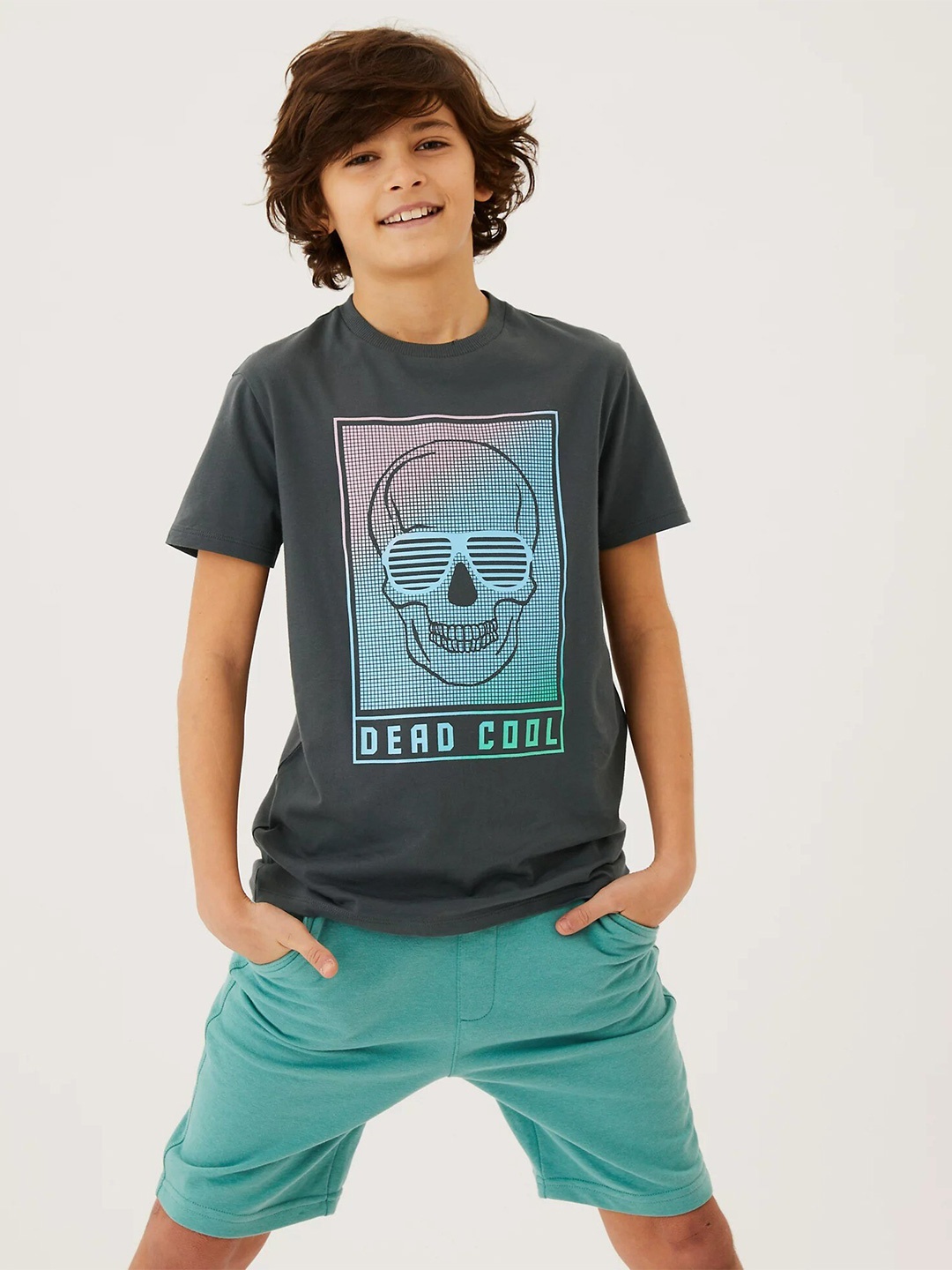

Marks & Spencer Boys Charcoal Grey Printed Cotton T-shirt