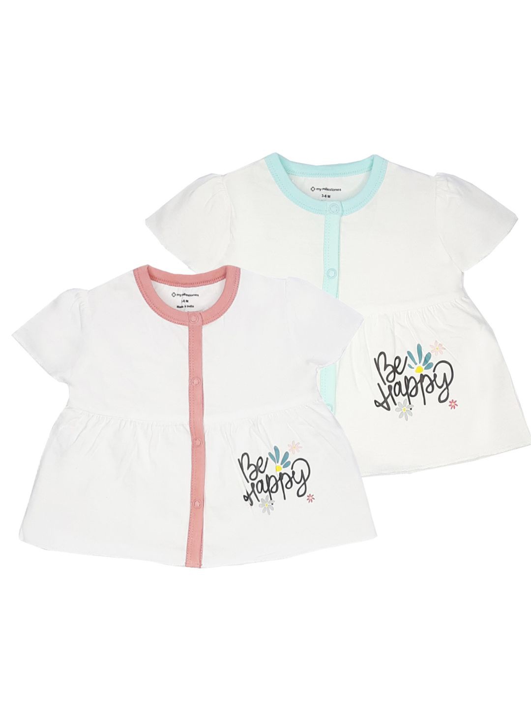 

My Milestones Infant Girls Pack of 2 Print Tops, White