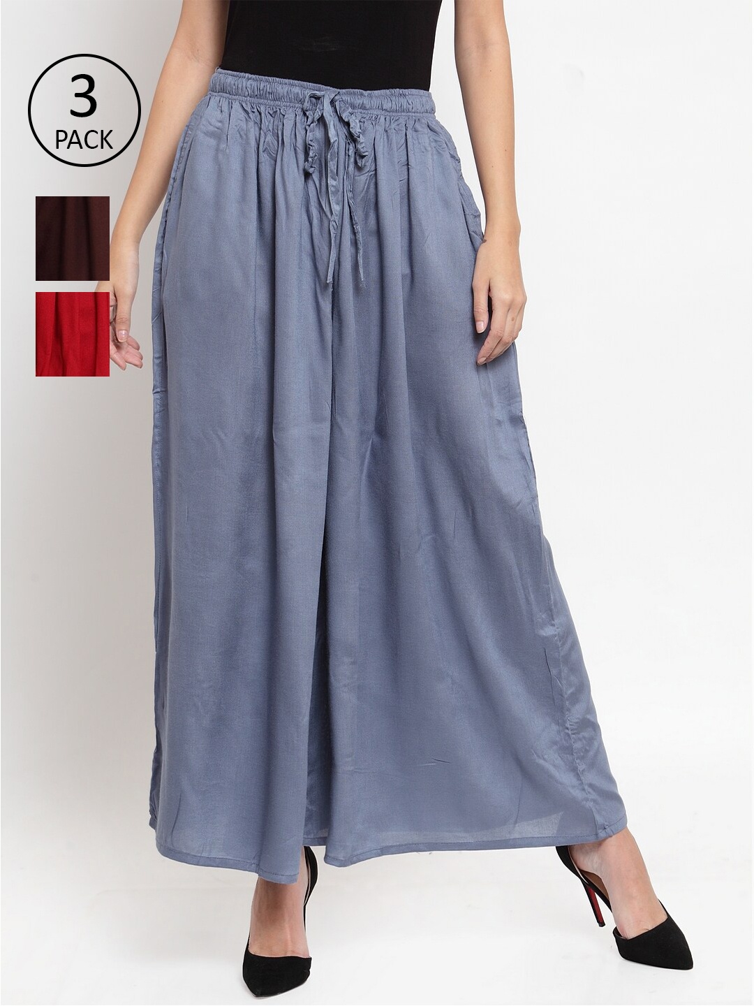 

Clora Creation Women 3 Flared Ethnic Palazzos, Grey