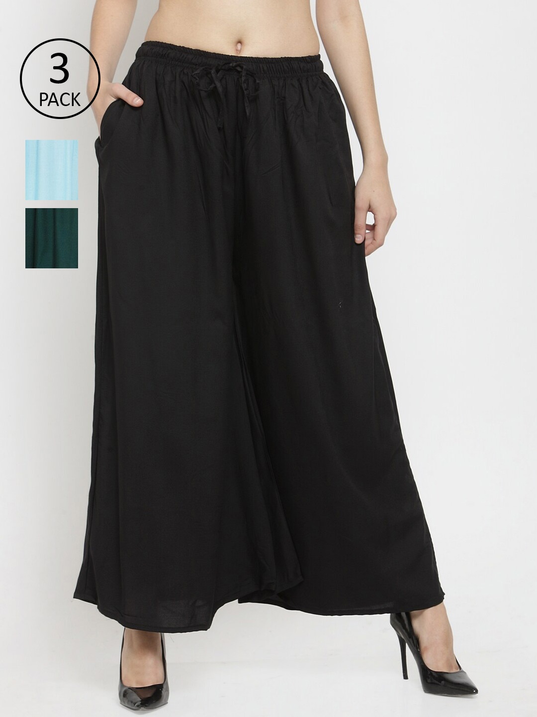

Clora Creation Women 3 Flared Ethnic Palazzos, Black