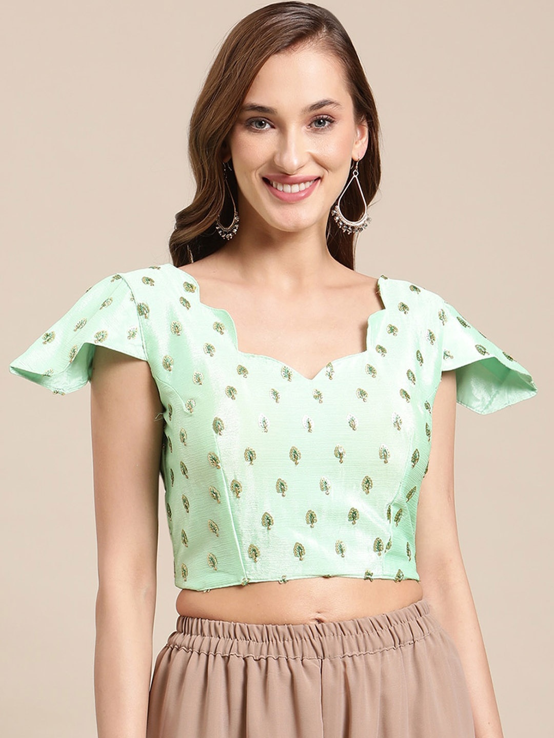 

Grancy Sea Green Embellished Crop Top