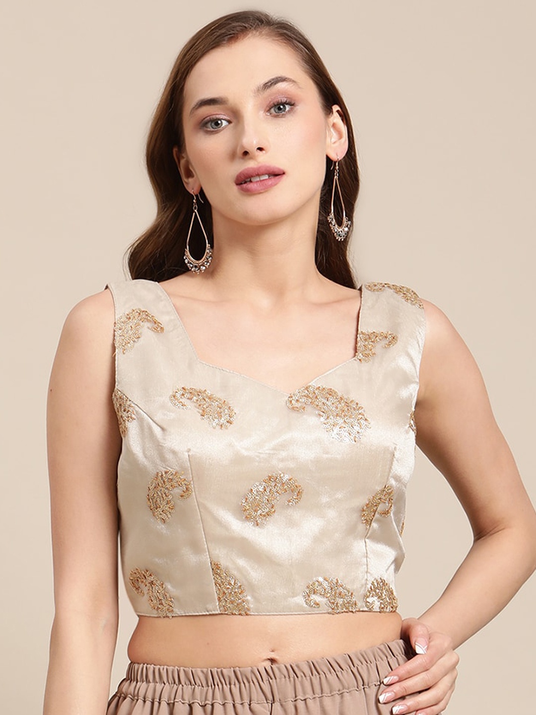 

Grancy Women Beige Embellished Silk Saree Blouse