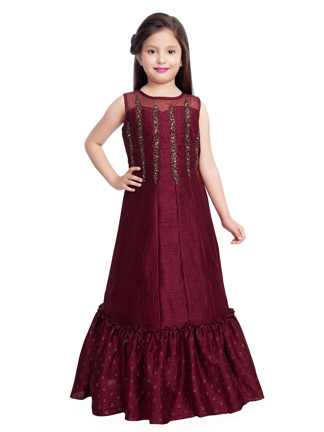 

BETTY Burgundy Embellished Ethnic Maxi Dress