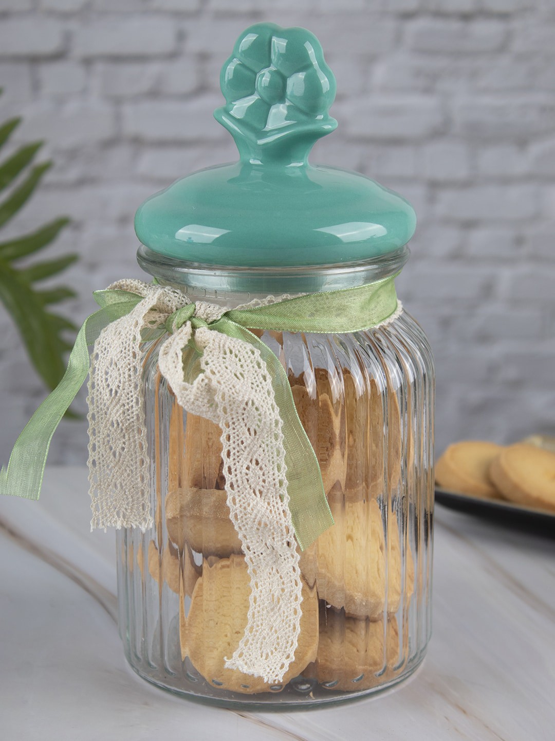 

MARKET99 Green & Transparent Solid Glass Jar 950 ml
