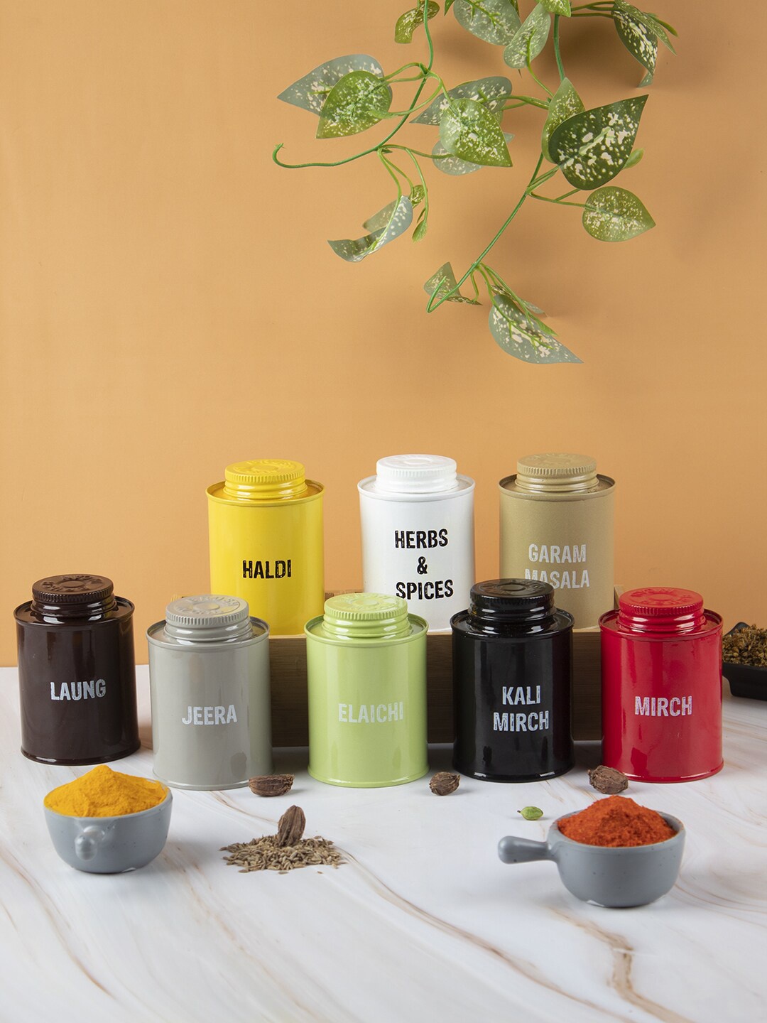 

MARKET99 Set Of 8 Assorted Stainless Steel Spice Jars