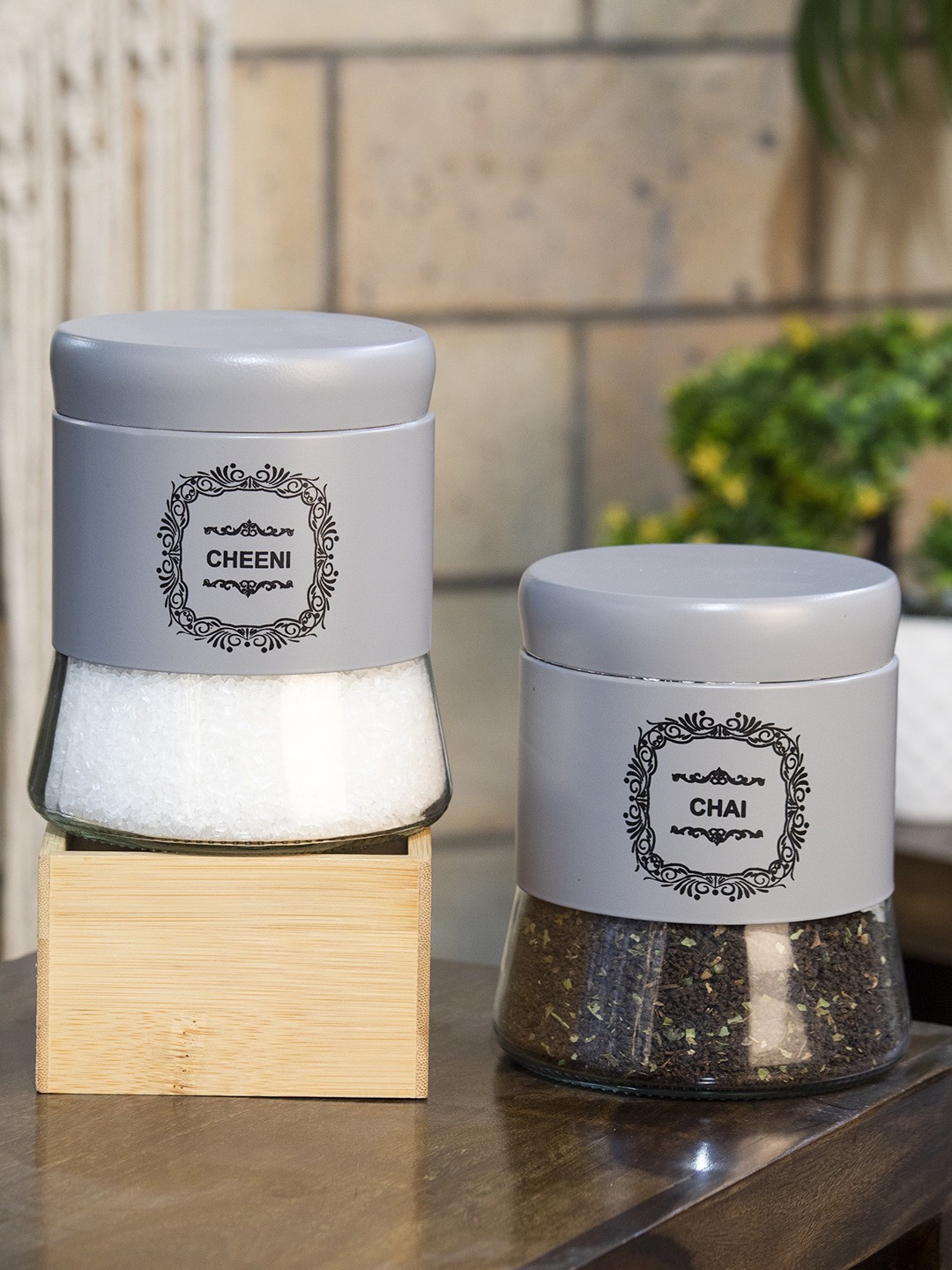 

MARKET99 Set Of 2 Solid Chai & Chini Jar, Grey