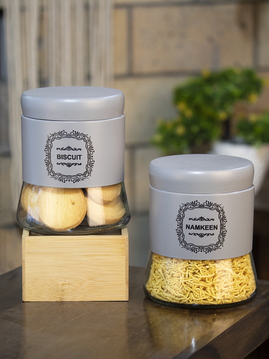

MARKET99 Set Of 2 Grey Biscuit & Namkeen Jar
