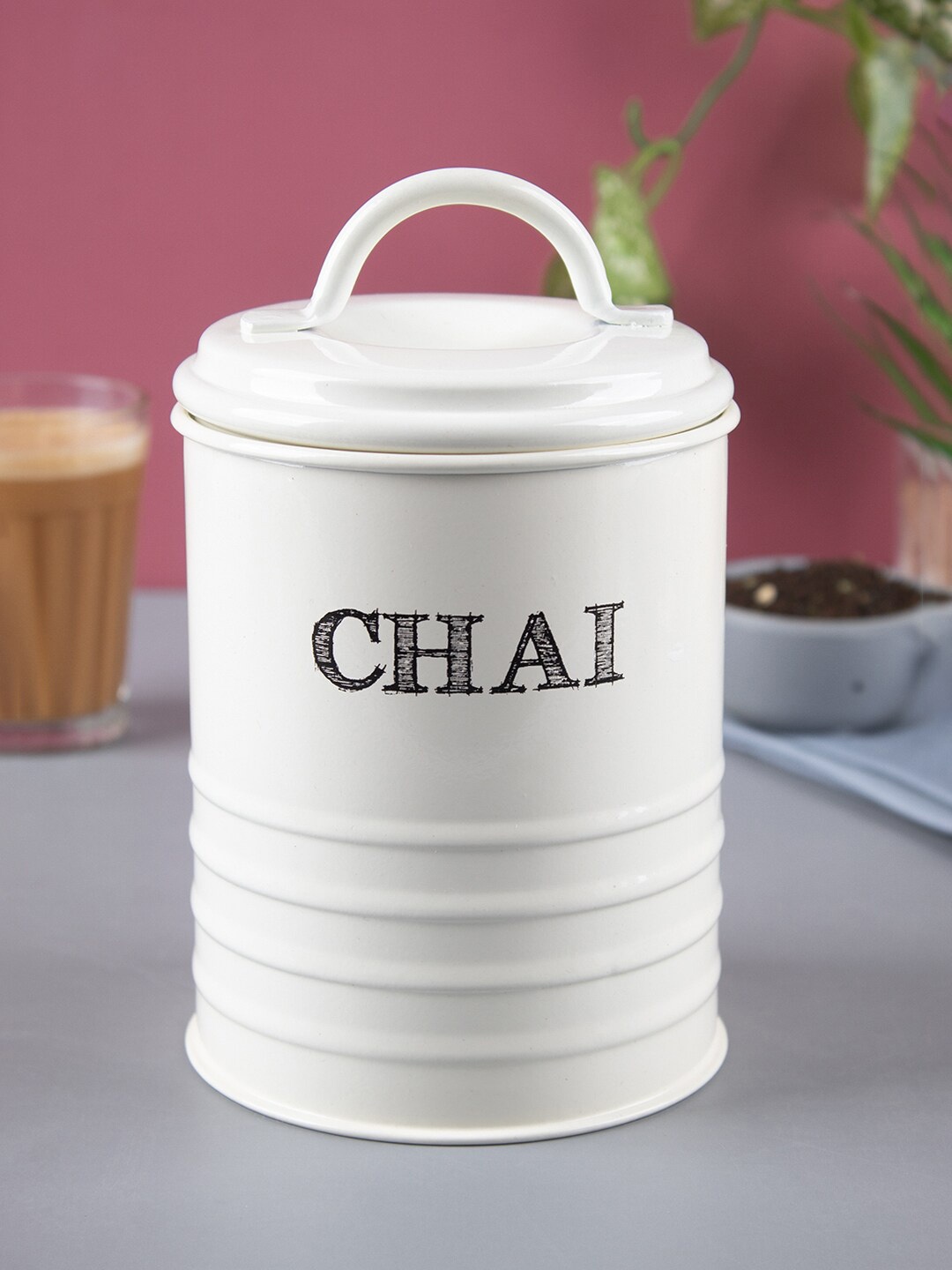 

MARKET99 White Printed Cylindrical Chai Jar