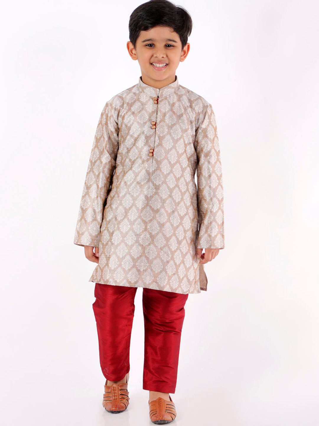 

JBN Creation Boys Beige Ethnic Motifs Kurti with Pyjamas