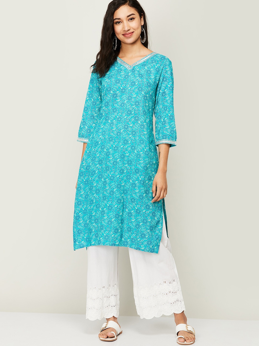 

Melange by Lifestyle Women Blue Floral Printed Kurta