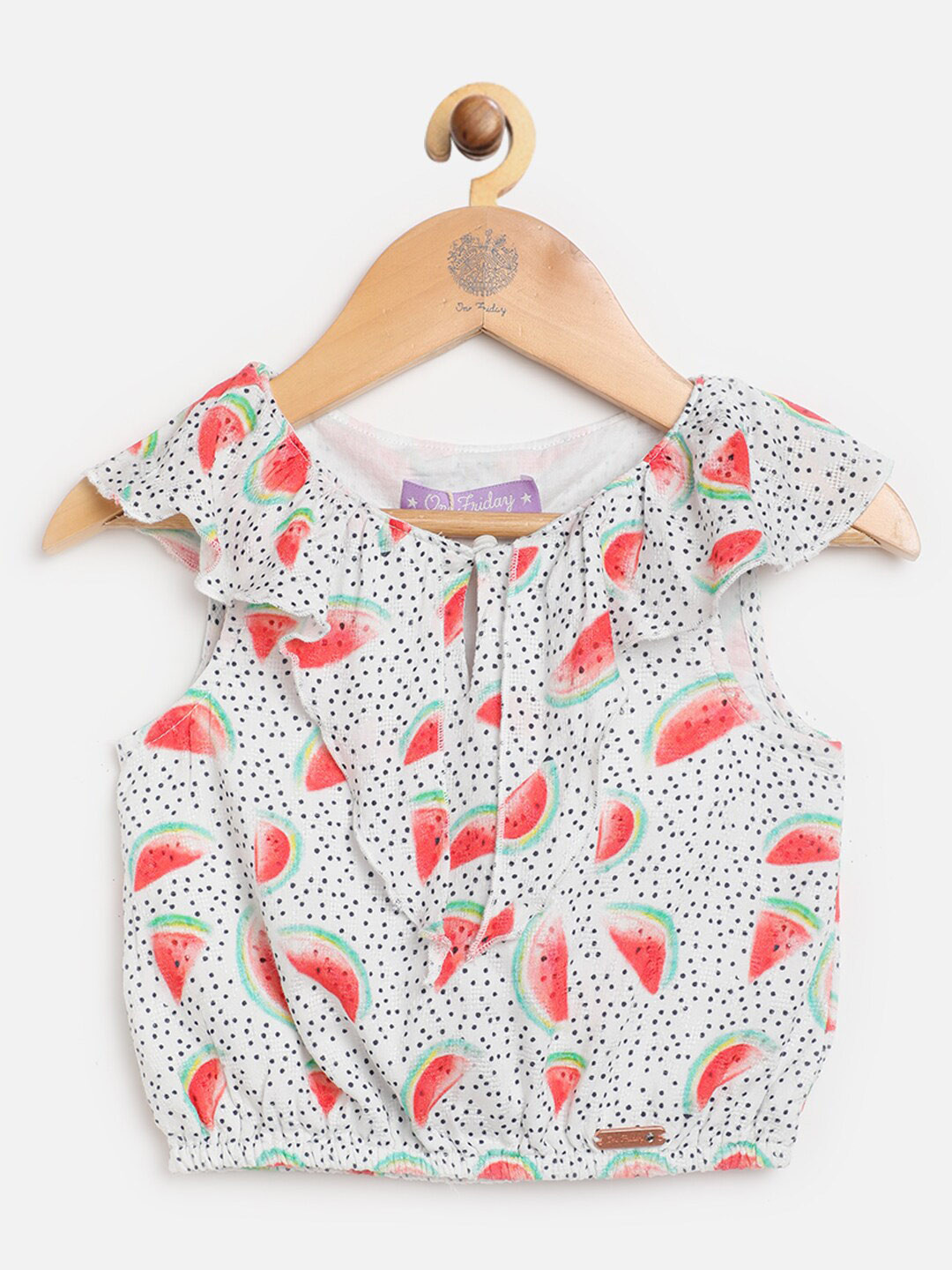 

One Friday Girls Off White & Red Print Blouson Top