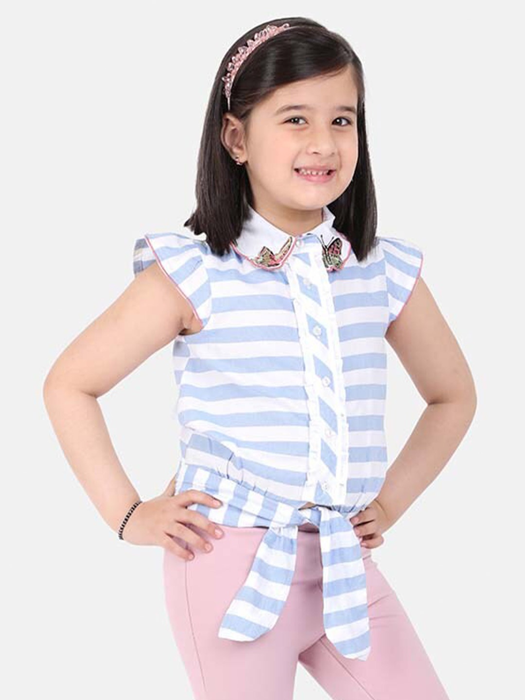 

One Friday Girls Blue & White Striped Shirt Style Top