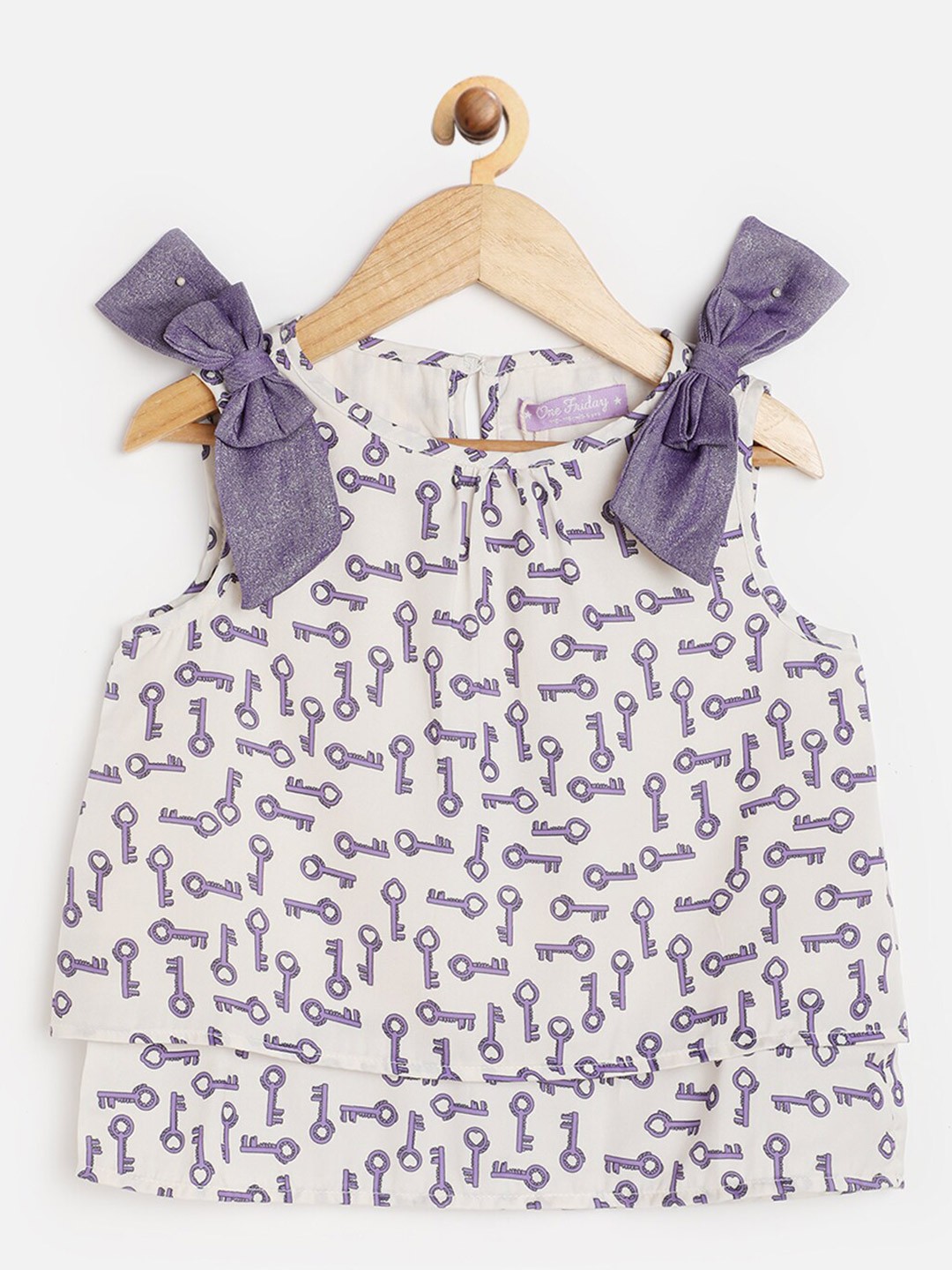

One Friday Girls Off White & Lavender Print Top