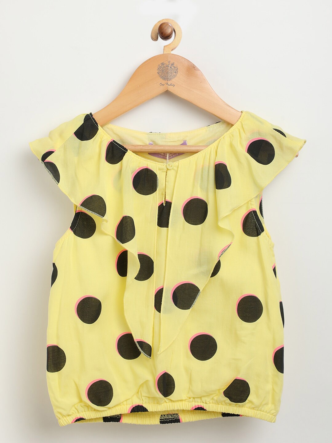 

One Friday Girls Yellow & Black Printed Blouson Top