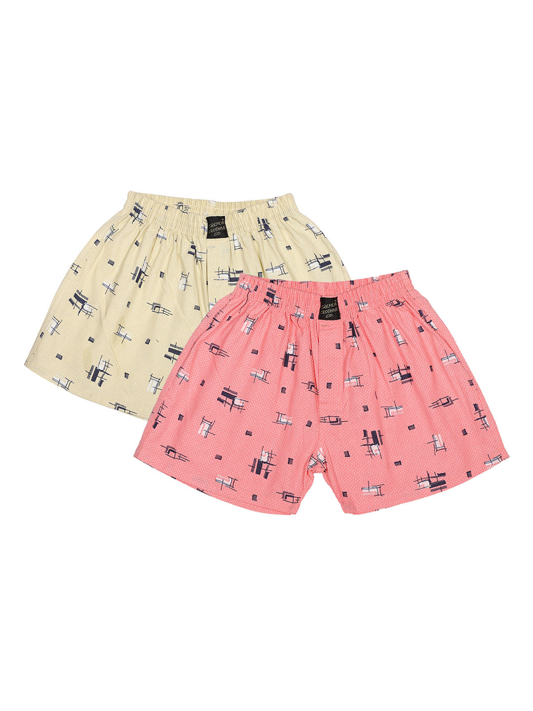 

CREMLIN CLOTHING Boys Pack of 2 Pink & Peach Printed Pure Cotton Boxers, Yellow