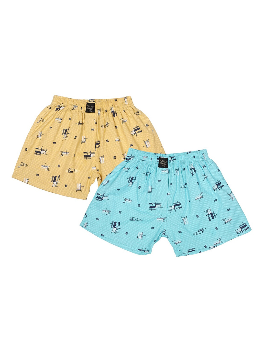 

CREMLIN CLOTHING Pack Of 2 Boys Blue And Yellow Printed Cotton Boxers