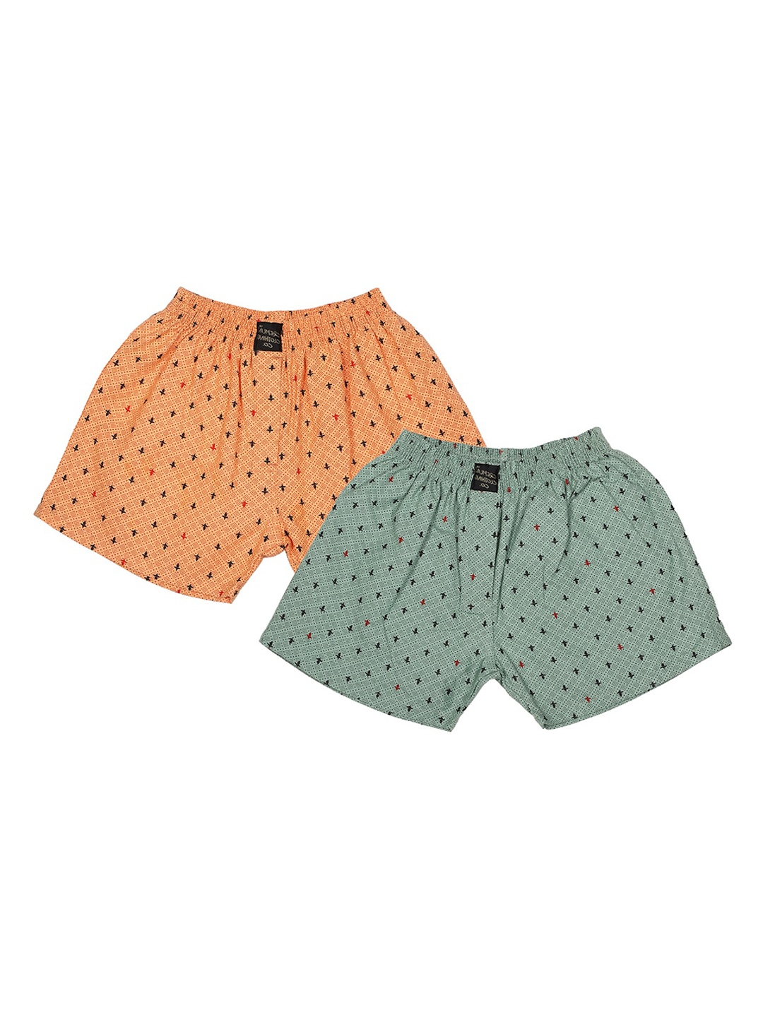 

CREMLIN CLOTHING Boys Pack Of 2 Orange And Green Printed Pure Cotton Boxers