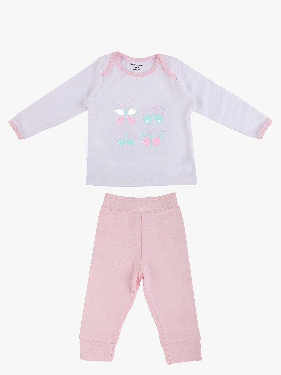 

My Milestones Girls White & Pink Printed Pure Cotton T-shirt with Leggings