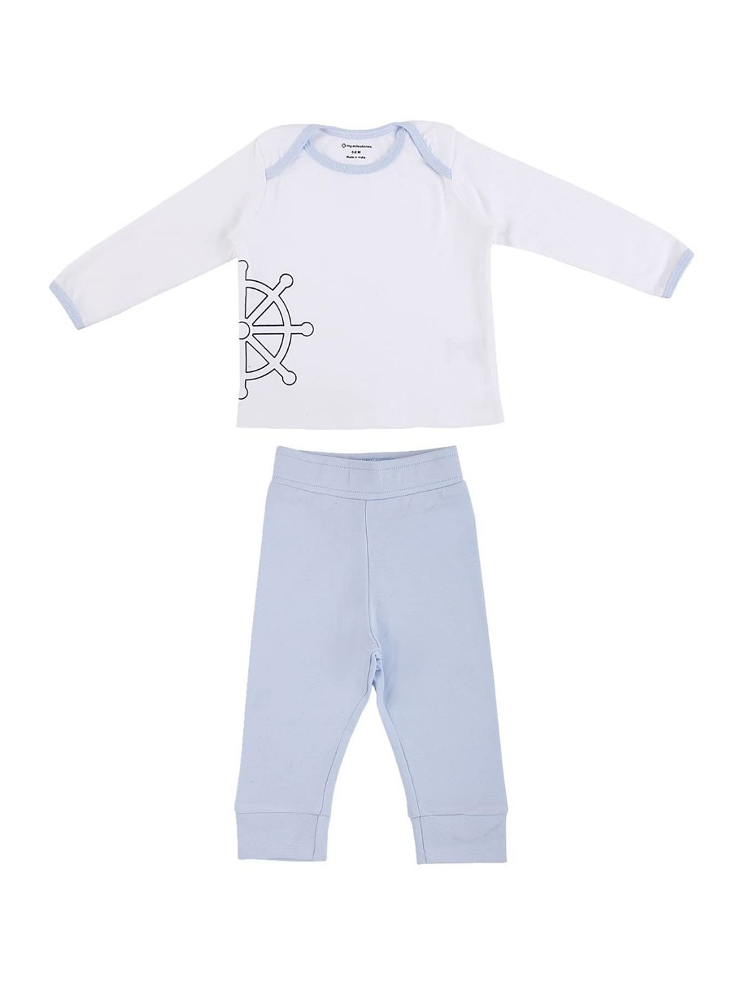 

My Milestones Girls White & Blue Printed Pure Cotton T-shirt with Leggings