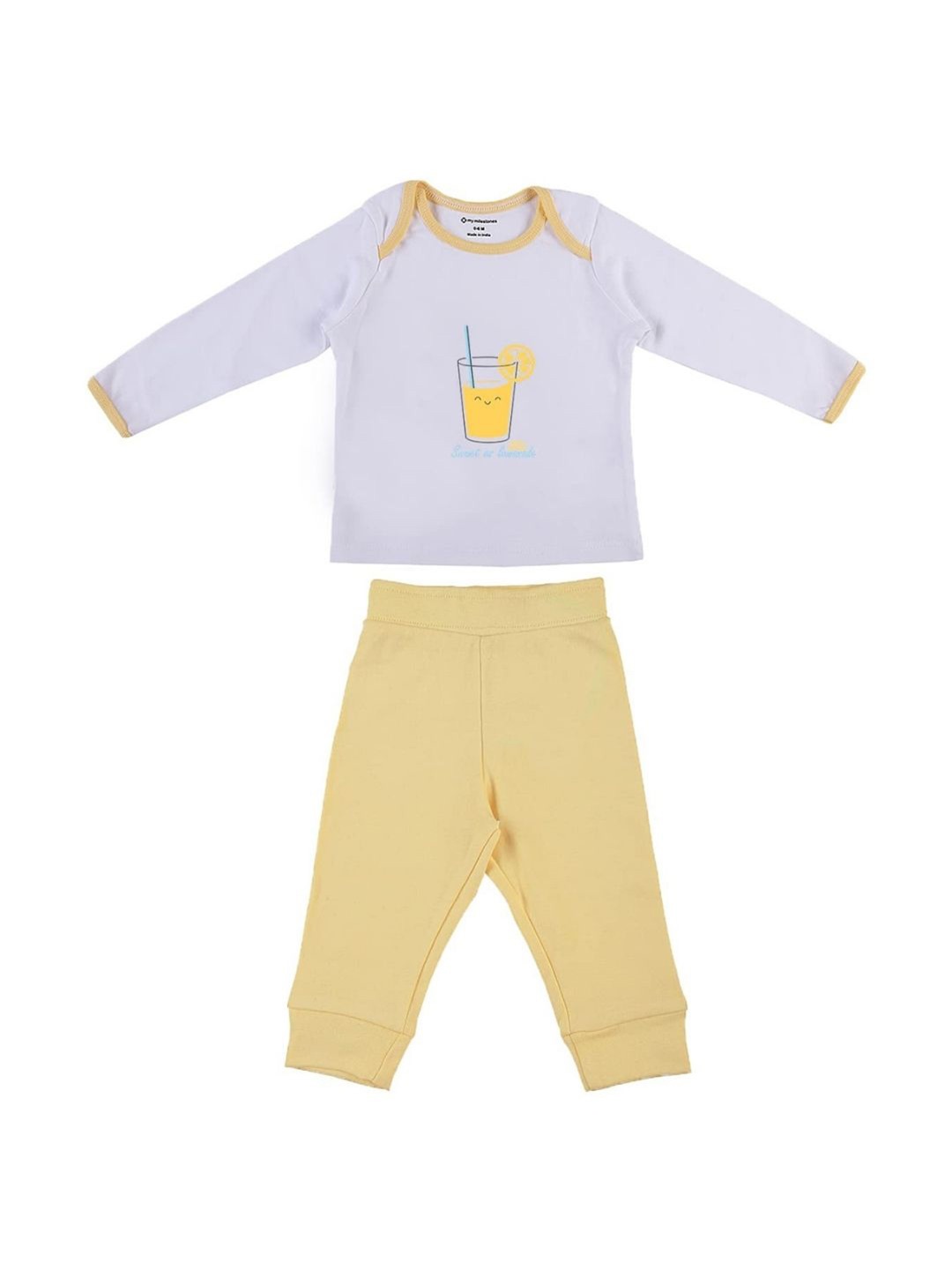 

My Milestones Girls White & Yellow Printed Pure Cotton T-shirt with Pyjamas