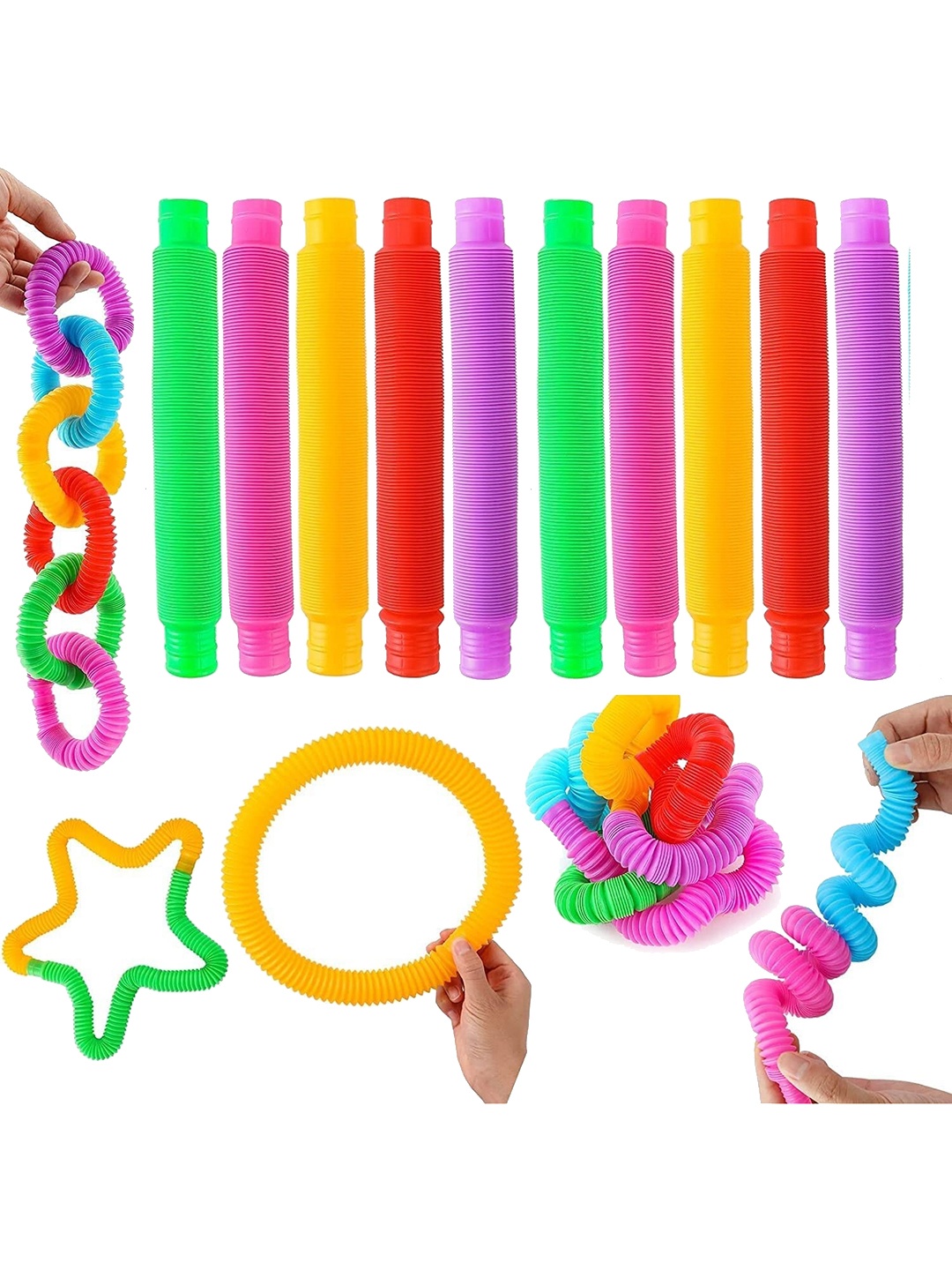 

CHOCOZONE Unisex Kids Multicolour Pack of 10 Pop Out Tubes Fidget Stress Toys, Multi