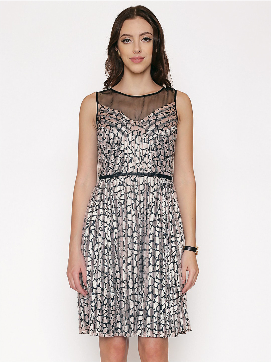 

250 DESIGNS Blue & Grey Knee Length Party Dress