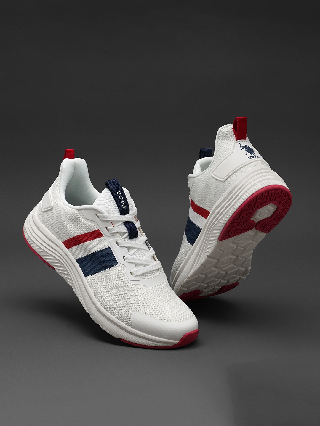 

U S Polo Assn Men Off White Textile Walking Shoes