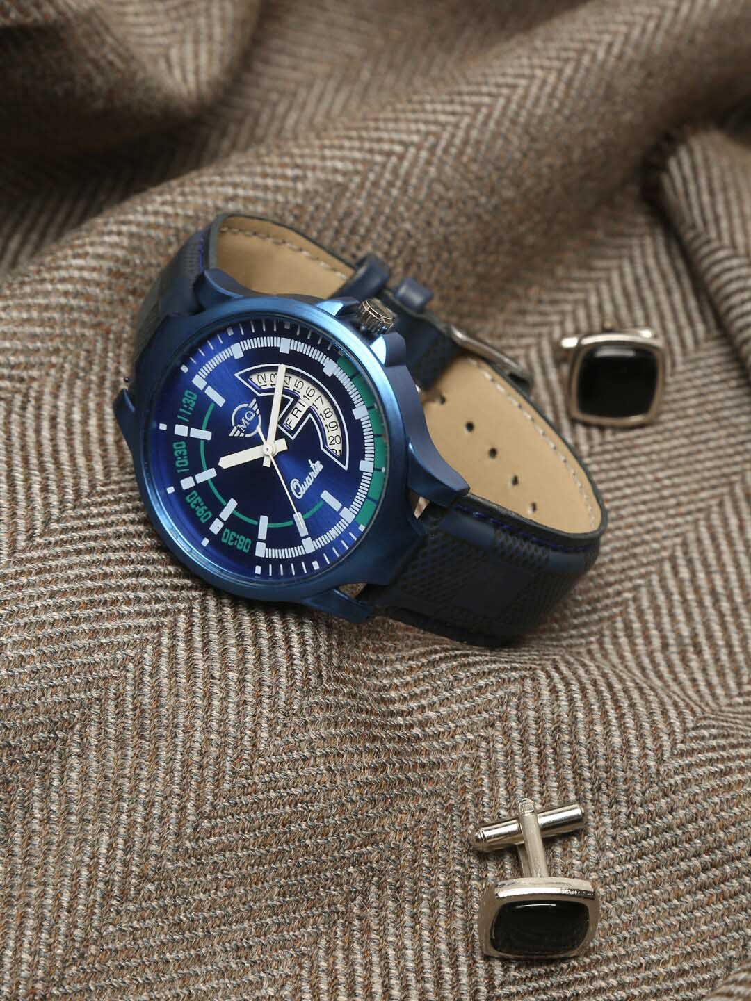 

MUTAQINOTI Men Blue Printed Dial Leather Straps Analogue Automatic Watch MQWT-TM123-0010