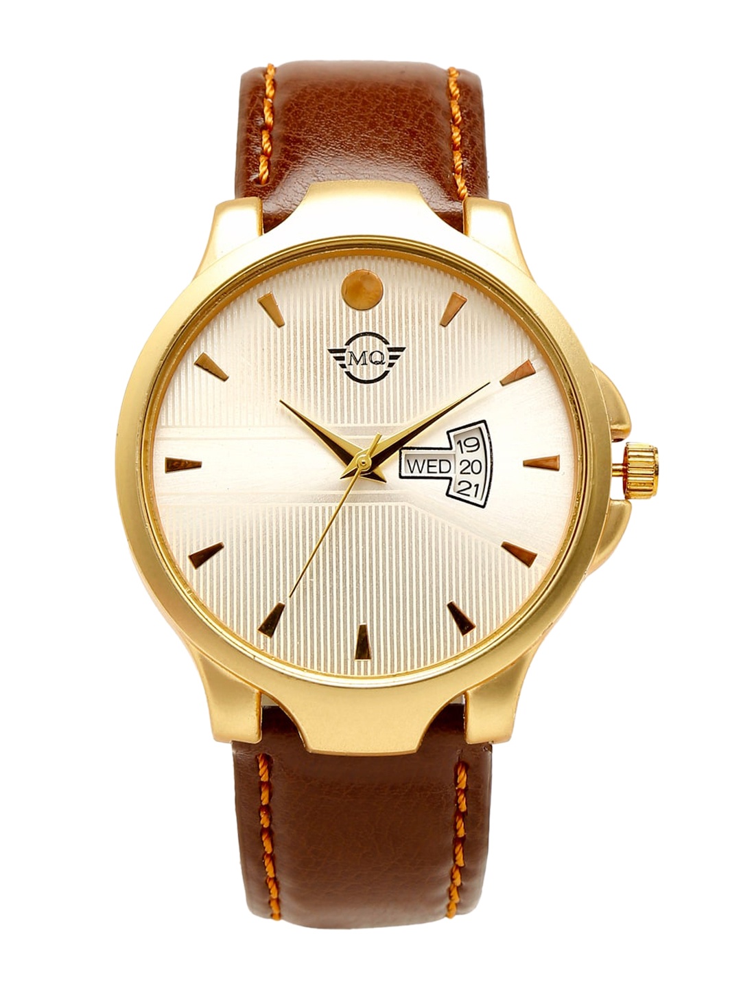 

MUTAQINOTI Men White Dial & Gold Toned Leather Straps Analogue Automatic Watch