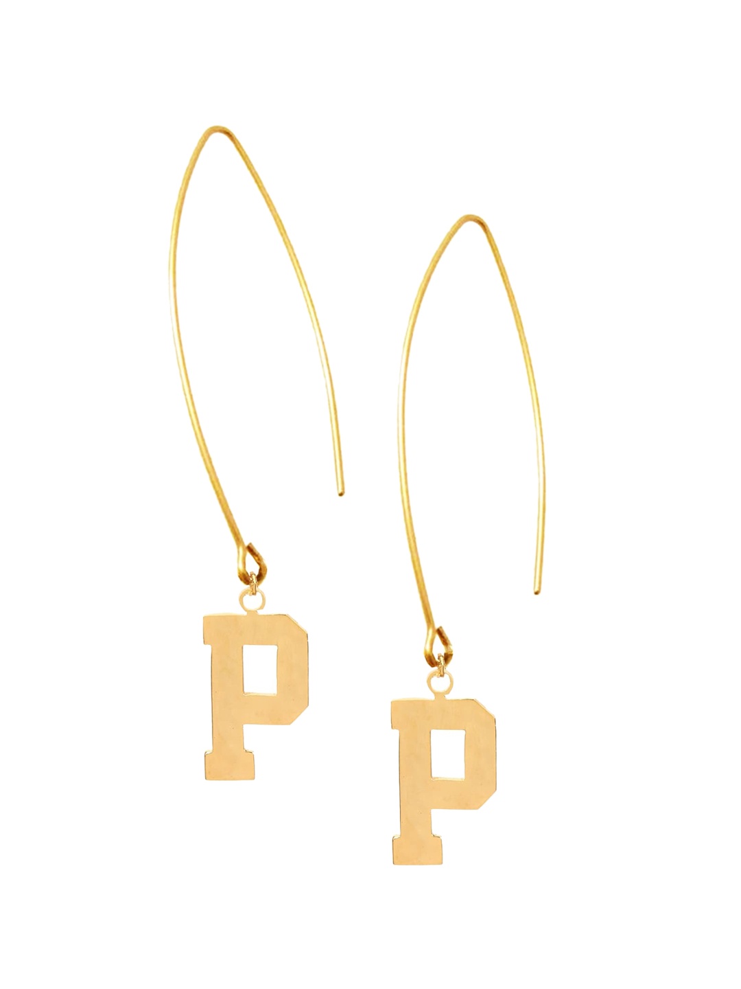 

Goldnera Gold-Toned Brass-Plated Contemporary P Alphabet Handcrafted Drop Earrings