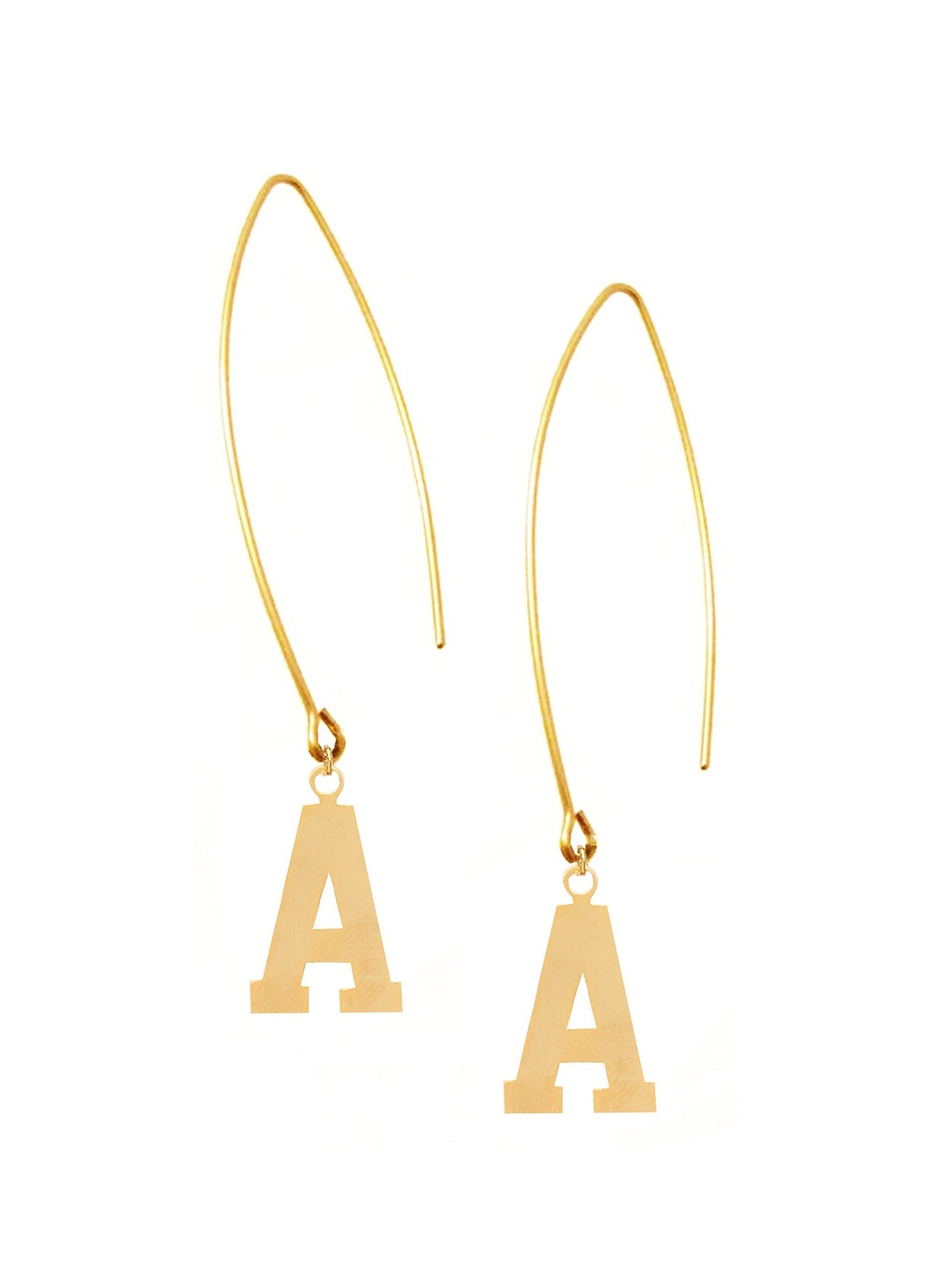 

Goldnera Gold-Toned Brass-Plated Contemporary A Alphabet Handcrafted Drop Earrings