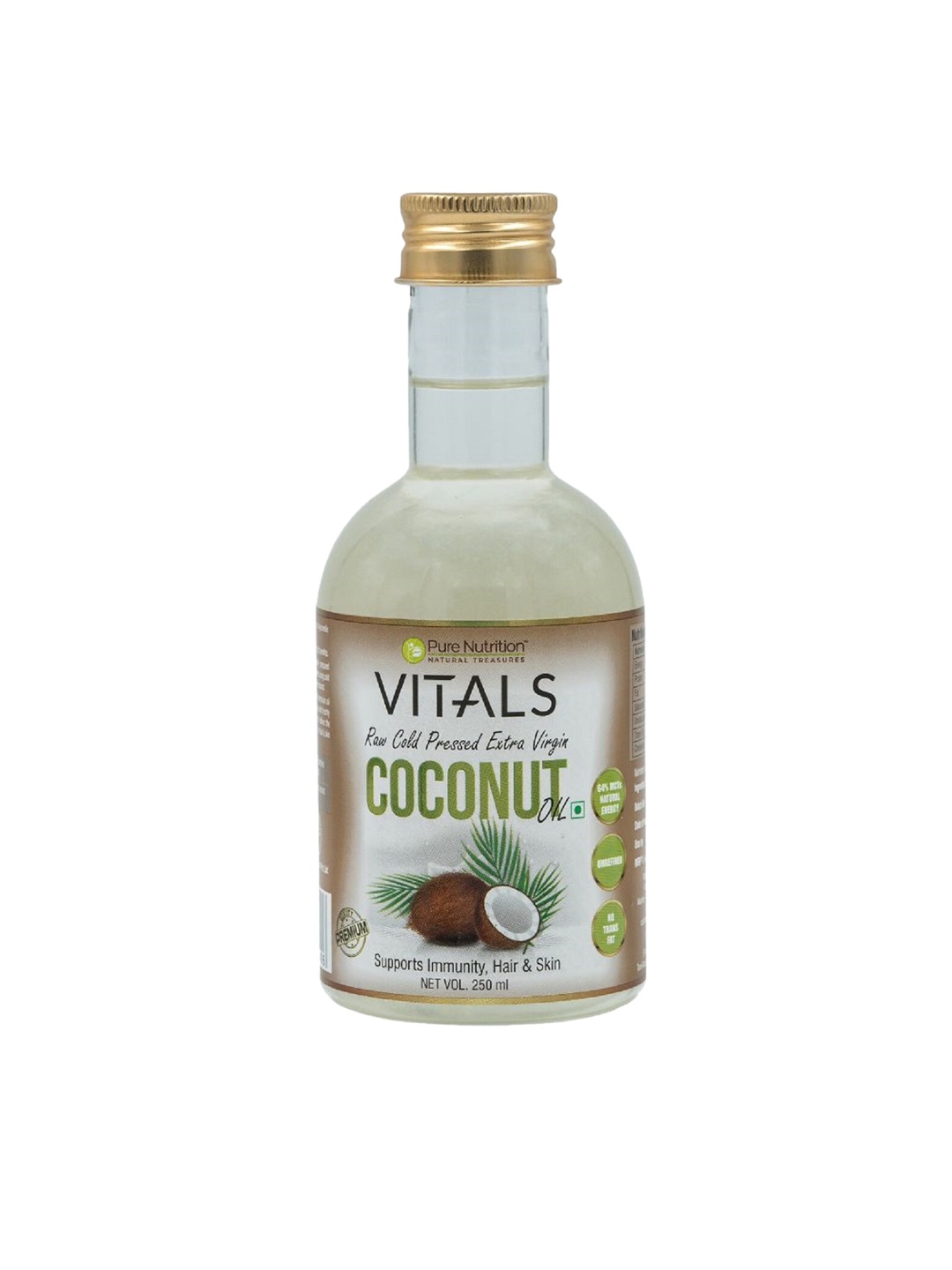 

Pure Nutrition Vitals Raw Cold Pressed Extra Virgin Coconut Oil for Skin & Hair - 250ml, White
