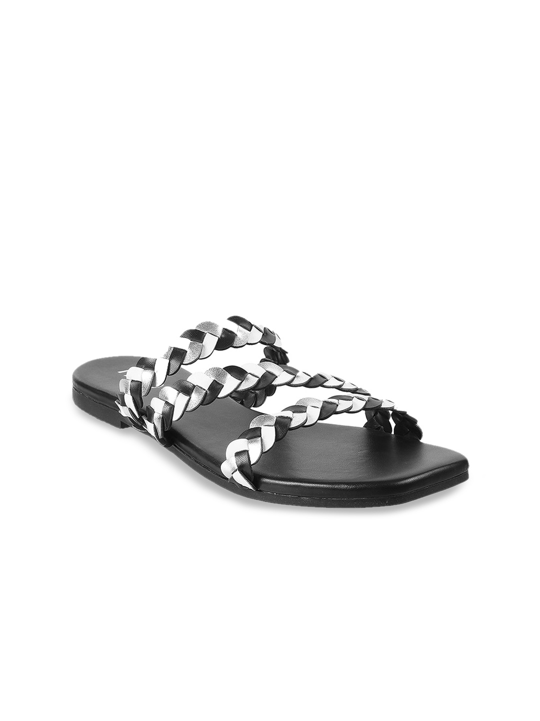 

Metro Women Black & White Woven Design Open Toe Flats