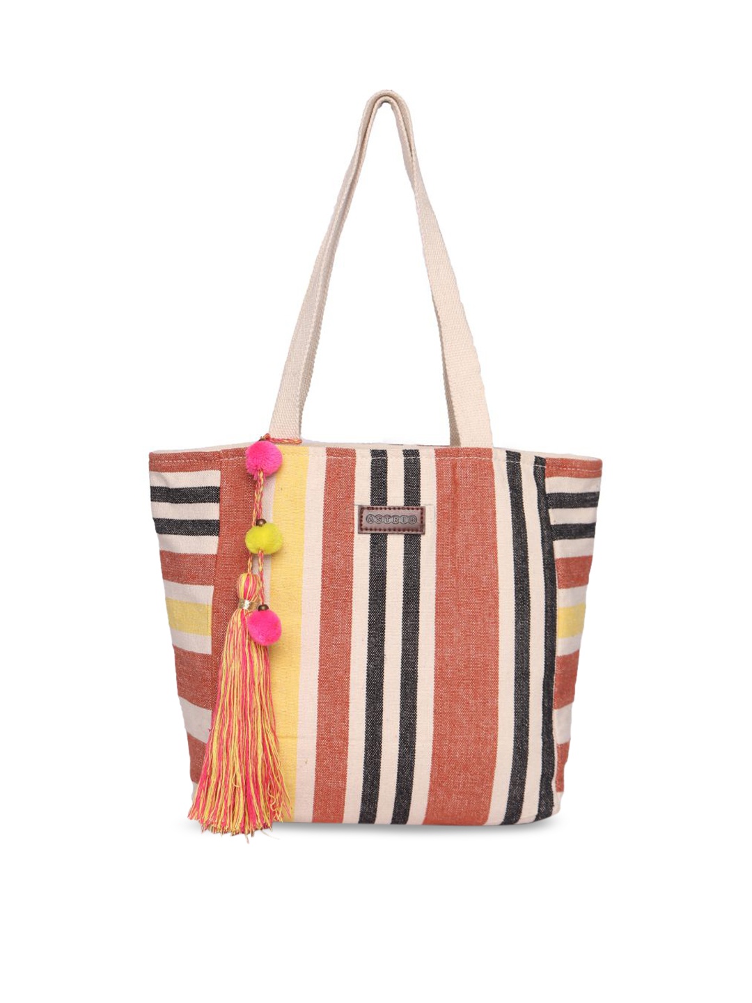 

ASTRID Multicoloured Striped Oversized Shopper Tote Bag with Tasselled, Multi