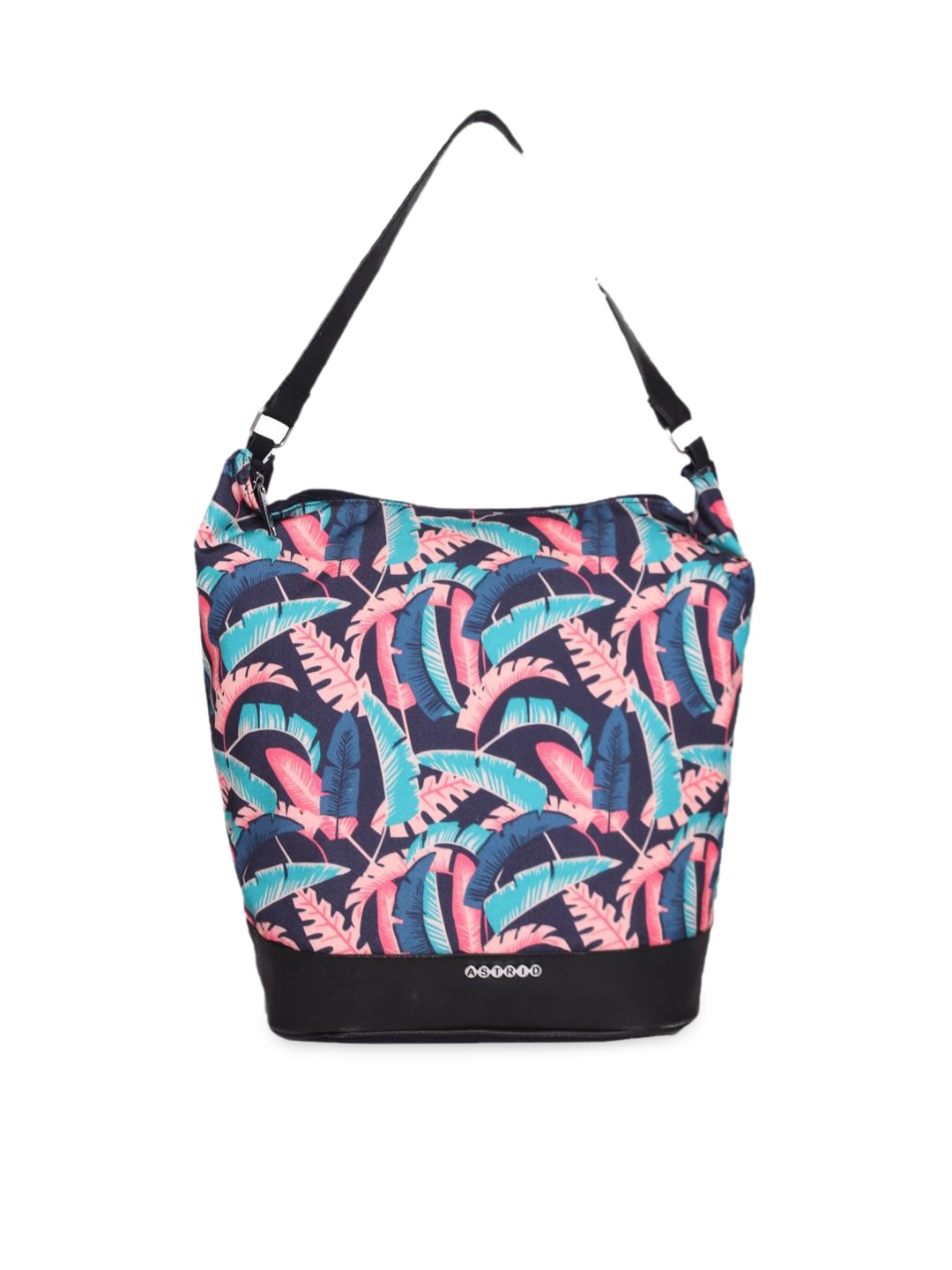 

ASTRID Black & Multi-Coloured Leaves Printed Shopper Tote Bag