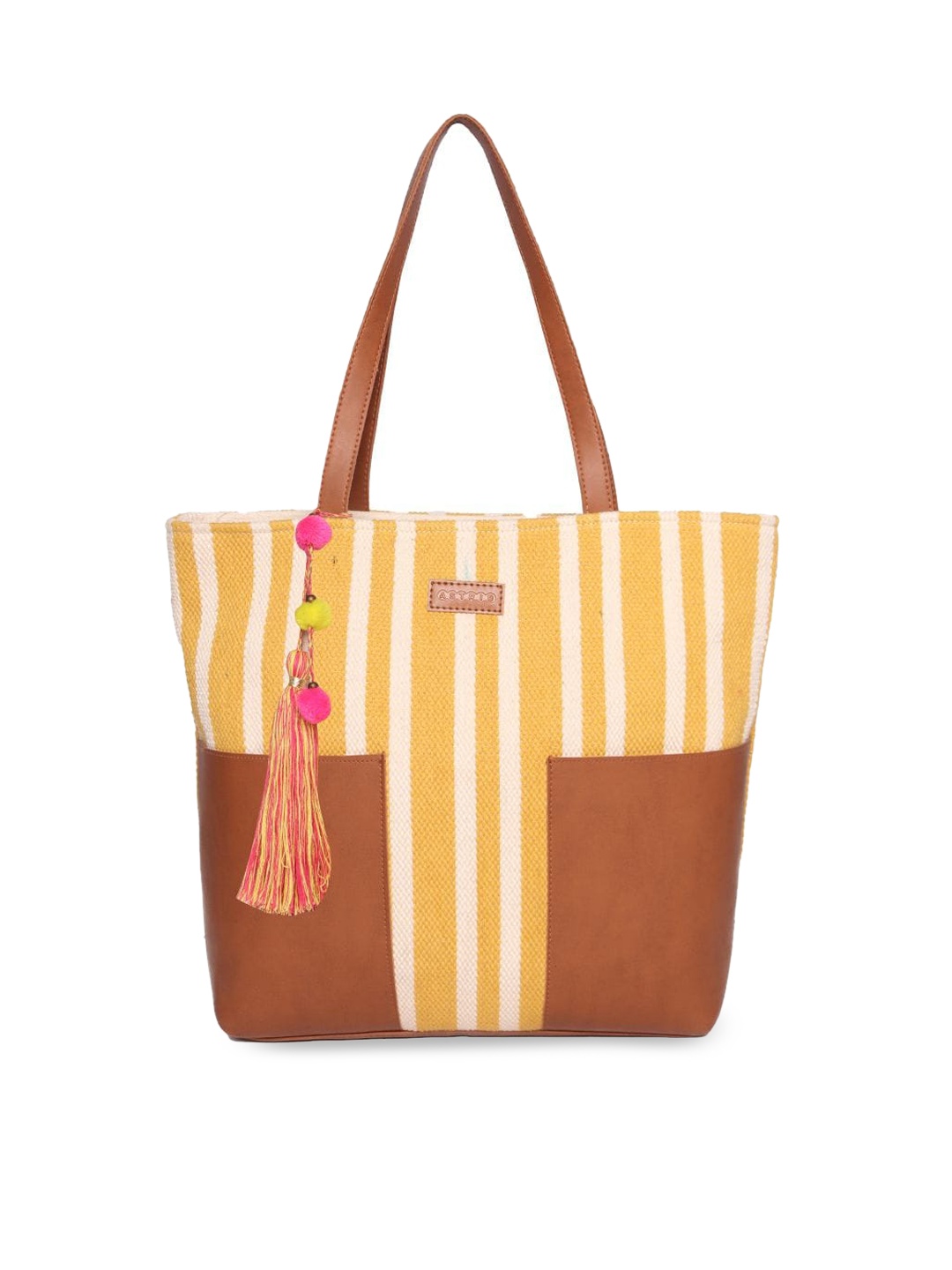 

ASTRID Yellow Striped Oversized Shopper Tote Bag with Tasselled