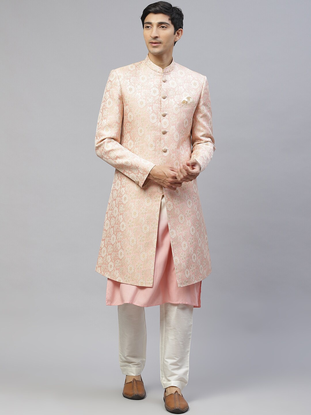 

MAXENCE Men Pink & White Printed Sherwani Set