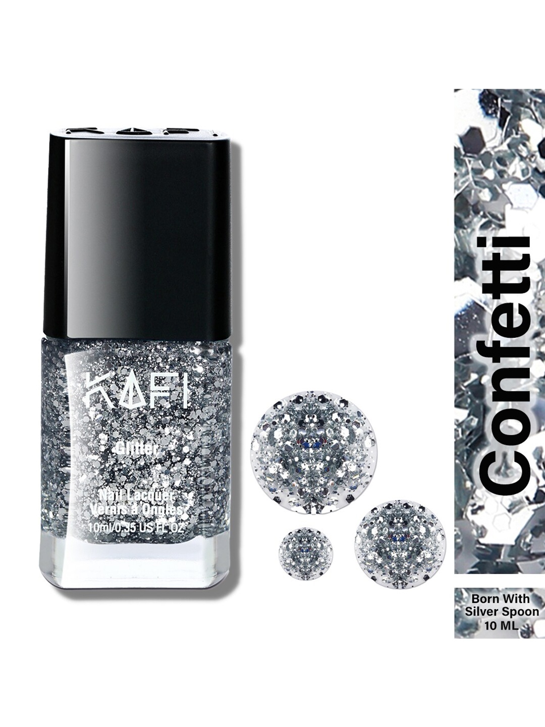 

KAFI Shine PRO Glitter Confetti Long Lasting Nail Lacquer - Born With Silver Spoon