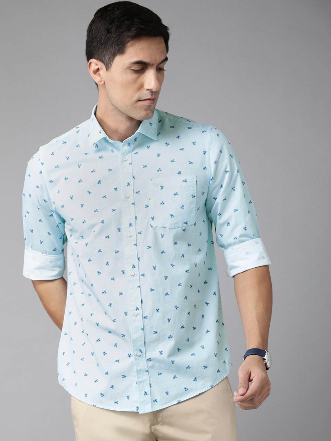 

Blackberrys Men Blue Pure Cotton India Slim Fit Floral Print Casual Shirt
