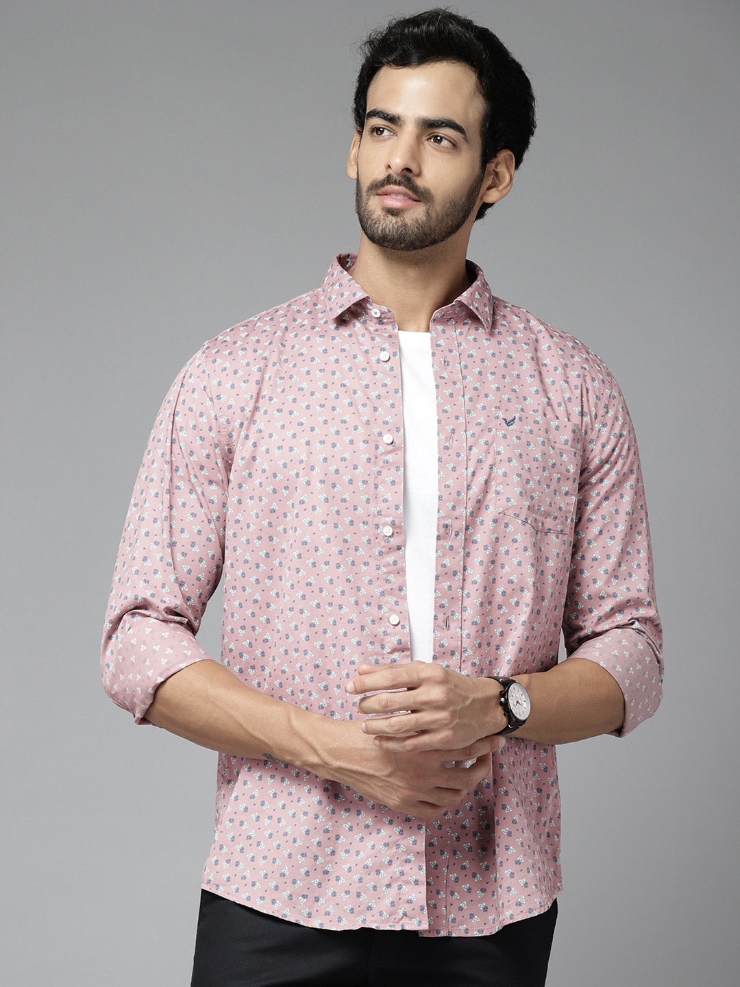 

Blackberrys Men Dusty Pink & Navy Blue Pure Cotton India Slim Fit Printed Casual Shirt