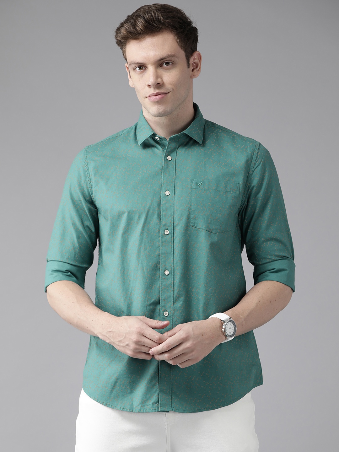 

Blackberrys Men Green & Grey India Slim Fit Printed Casual Shirt