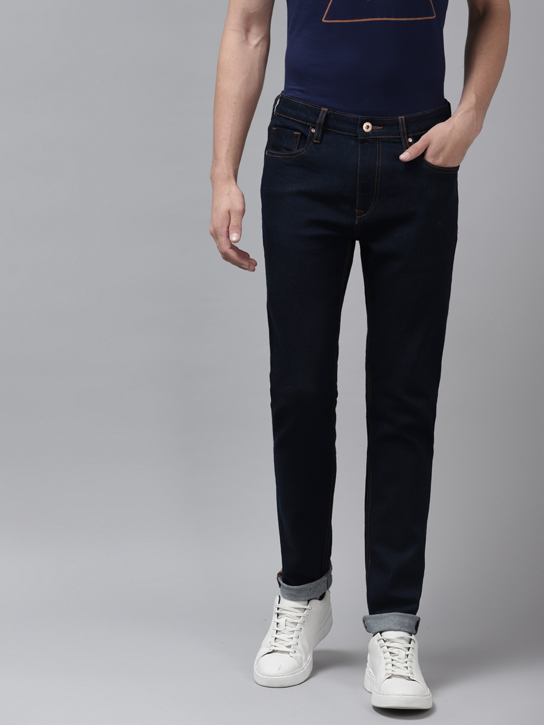 

Blackberrys Men Navy Blue Solid Mid Rise Yonk Skinny Fi Stretchable Jeans