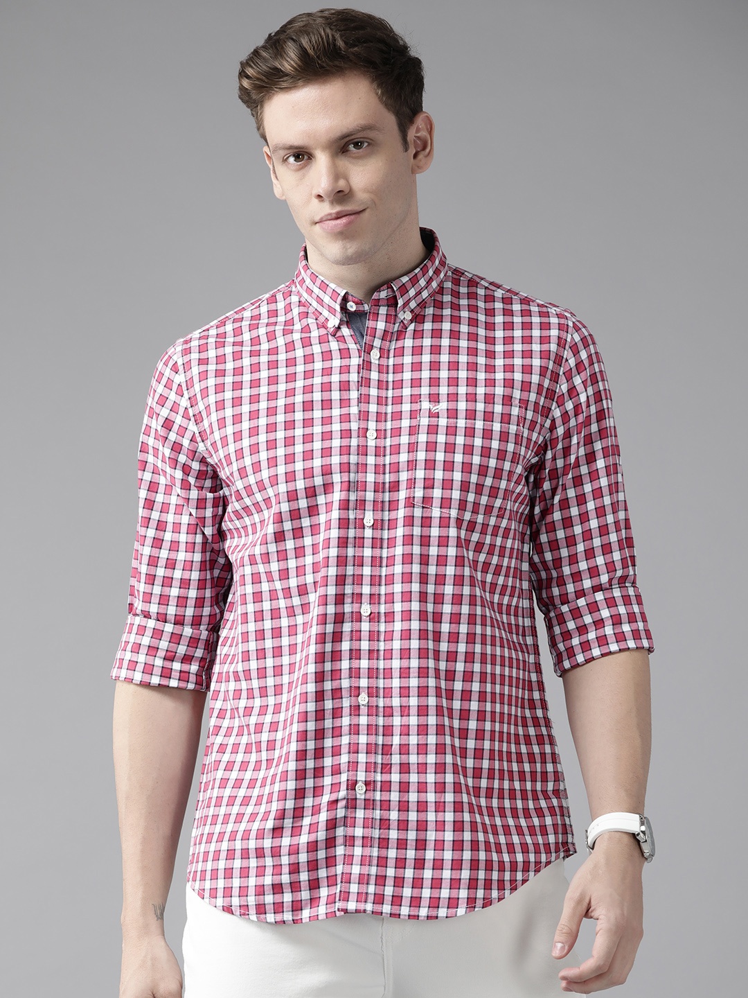 

Blackberrys Men Pink & White India Slim Fit Checked Casual Shirt