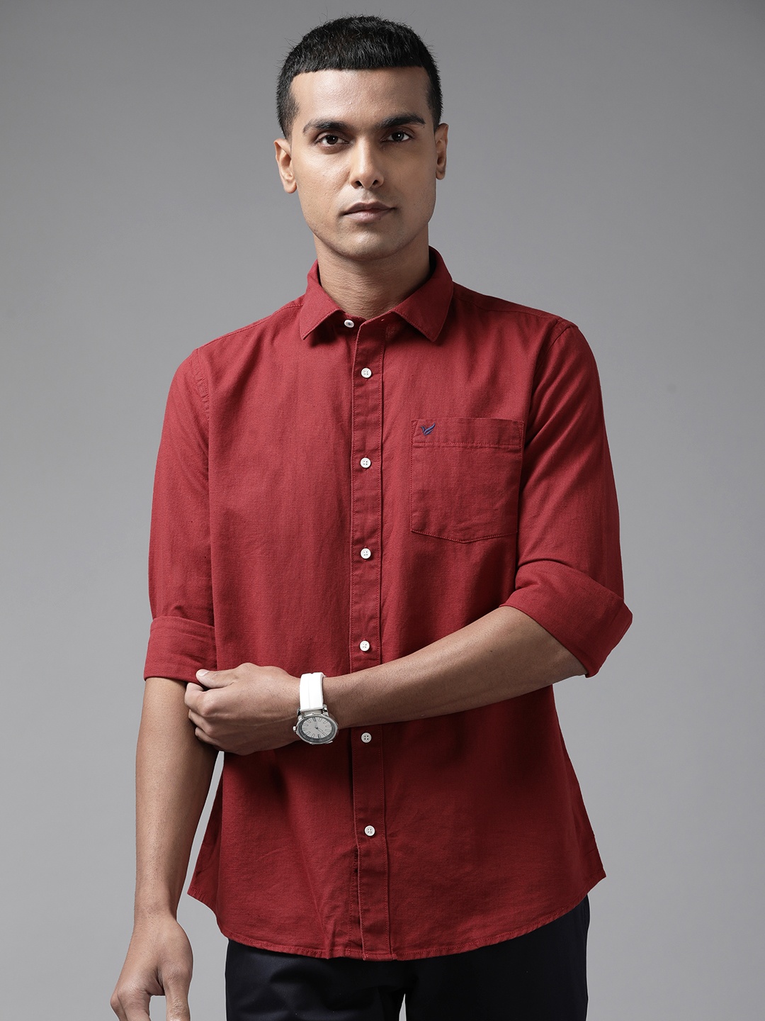 

Blackberrys Men Maroon Cotton Linen Slim Fit Casual Shirt