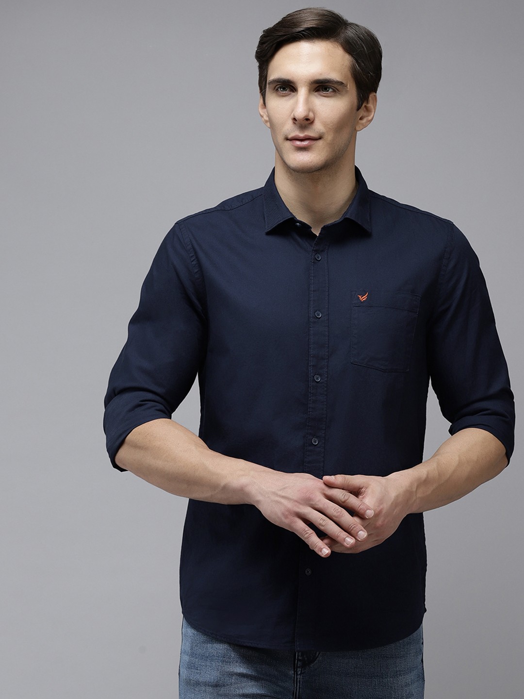

Blackberrys Men Navy Blue Pure Cotton India Slim Fit Casual Shirt