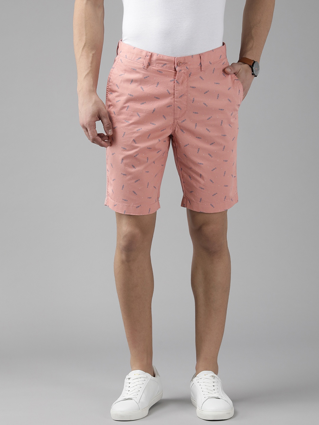 

Blackberrys Men Dusty Pink Pure Cotton Printed Bs-10 Slim Fit Low-Rise Chino Shorts, Rose