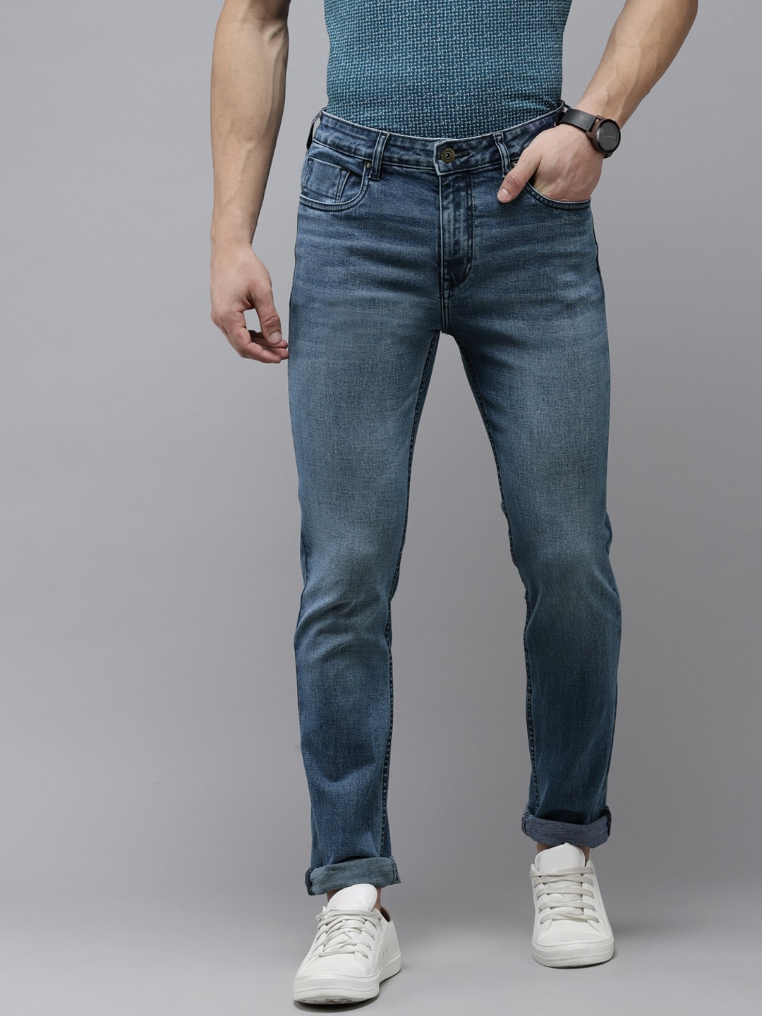 

Blackberrys Men Navy Blue Yonk Skinny Fit Low-Rise Heavy Fade Stretchable Jeans