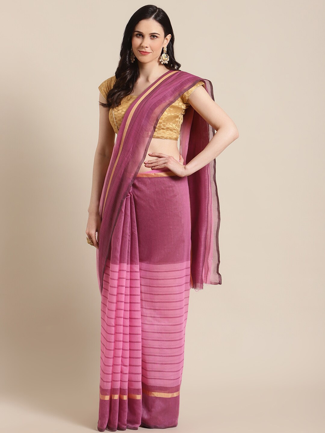 

KALINI Magenta & Gold-Toned Pure Cotton Saree